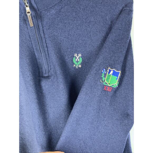 Fairway & Greene Italian Merino Wool Quarter Zip Sweater Large Blue Garden City - Picture 3 of 9
